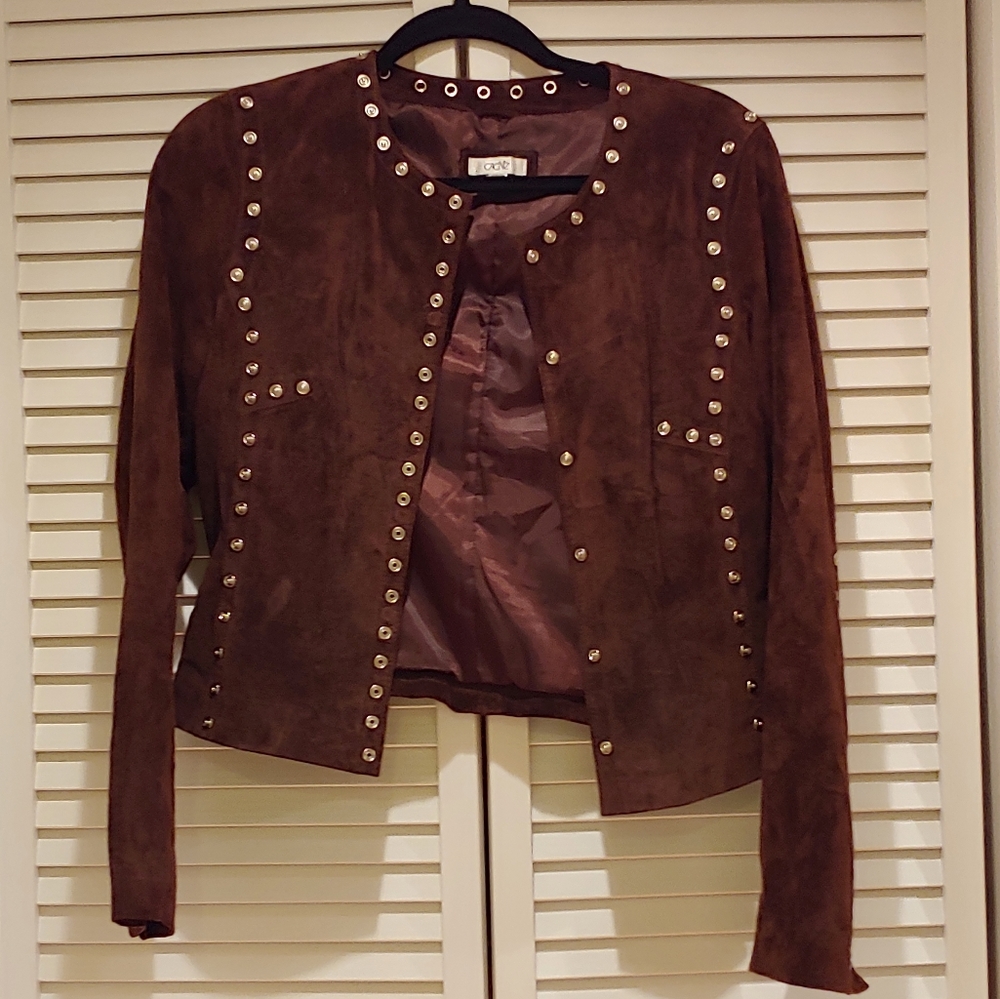 Brown suede button detailed jacket
